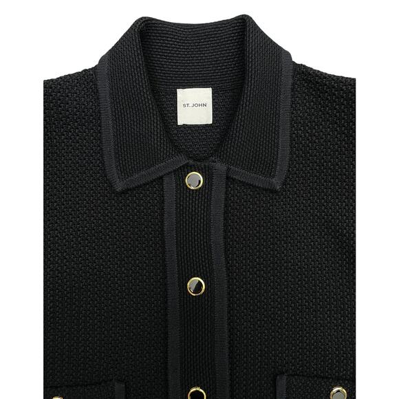 St. John Multiscale Textured Stretch Knit Collared Jacket Black XL Old Money - Picture 6 of 16
